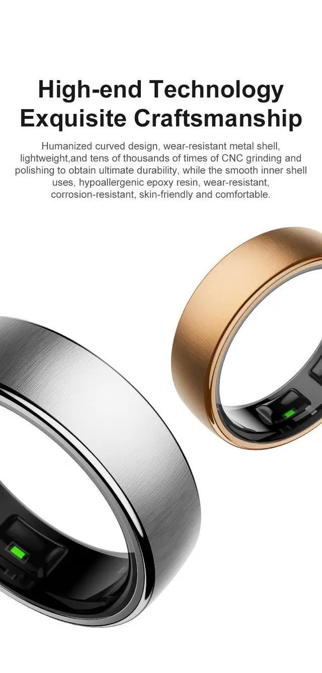 Alt view image 2 of 6 - Gen Pro 2 Smart Ring for Men & Women's, Qring with No APP Subscription with Heart Rate, Wireless Chargeing, Sleep Monitoring & Remote Camera Control, Waterproof Ring (Silver, 12)