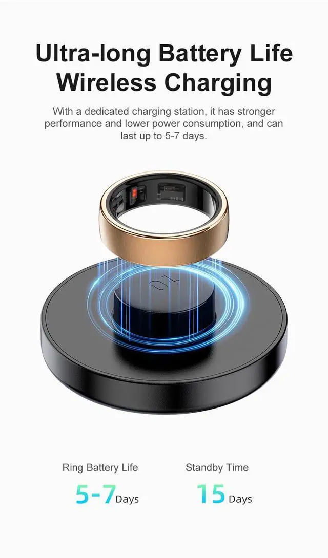 Alt view image 4 of 6 - Gen Pro 2 Smart Ring for Men & Women's, Qring with No APP Subscription with Heart Rate, Wireless Chargeing, Sleep Monitoring & Remote Camera Control, Waterproof Ring (Silver, 12)