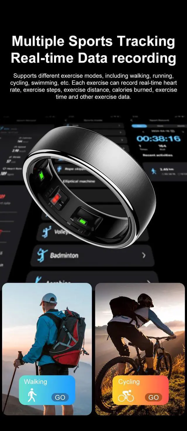 Alt view image 6 of 6 - Gen Pro 2 Smart Ring for Men & Women's, Qring with No APP Subscription with Heart Rate, Wireless Chargeing, Sleep Monitoring & Remote Camera Control, Waterproof Ring (Silver, 12)