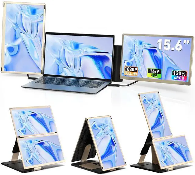 Main image of 15.6" Laptop Screen Extender, Triple Portable Monitor with FHD 1080P IPS Display, 120% sRGB, 235° Rotation and Plug and Play Setup for 13-17.3" Mac, Windows & ChromeOS Laptops