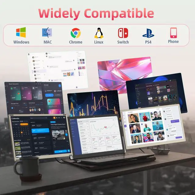 Alt view image 6 of 6 - 15.6" Laptop Screen Extender, Triple Portable Monitor with FHD 1080P IPS Display, 120% sRGB, 235° Rotation and Plug and Play Setup for 13-17.3" Mac, Windows & ChromeOS Laptops