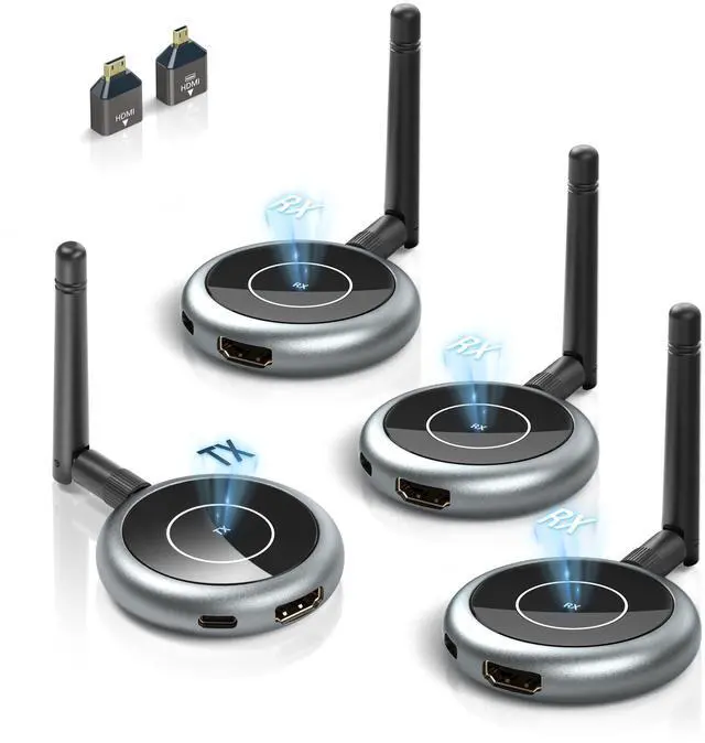 Main image of Wireless HDMI Transmitter and 3 Receivers, 656FT/200M Range, 4K Decode 1080P@60Hz, Plug & Play for Multi-Room TV, Ultra-Low Lag, Support 8 RX, 5.8G/2.4G Extender for PC/Laptop/TV Box/Projector
