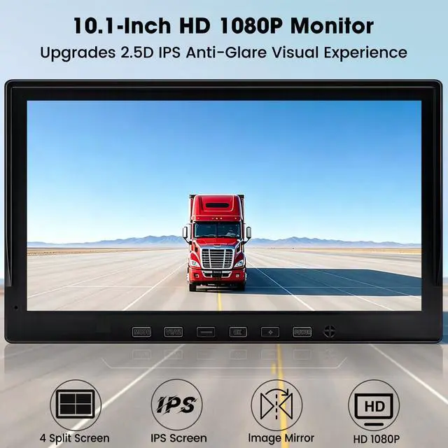 Alt view image 2 of 6 - 4-Camera Wired Backup Camera System for Truck & RV, 10.1" 1080P Quad Split Monitor, DVR Recording, Night Vision, Waterproof Vibration-Proof for Trailer, Tractor & Heavy Equipment