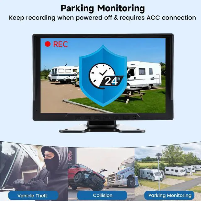 Alt view image 5 of 6 - 4-Camera Wired Backup Camera System for Truck & RV, 10.1" 1080P Quad Split Monitor, DVR Recording, Night Vision, Waterproof Vibration-Proof for Trailer, Tractor & Heavy Equipment