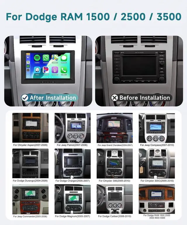 Alt view image 2 of 6 - 4 Core 4+64G Android 15 5G WiFi Car Radio for Jeep Commander 05-08 Compass 07-10 Patriot Grand Cherokee Dodge Ram Caliber, 8'' Touchscreen with CarPlay Android Auto Backup Cam,GPS BT FM RDS Stereo