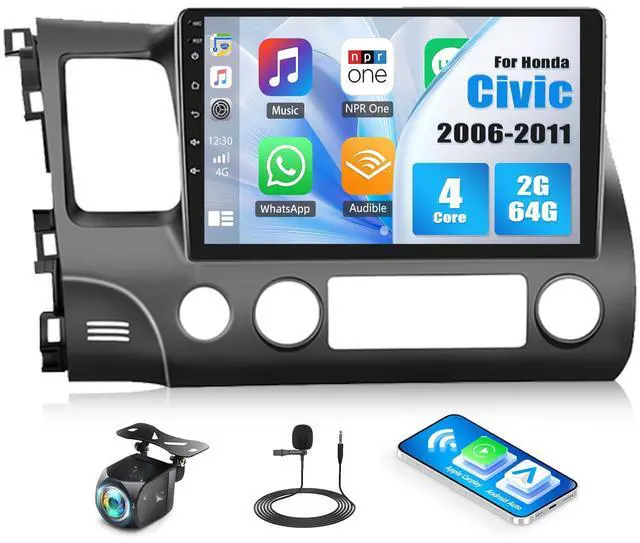 Main image of 4 Core+64G Car Stereo Radio for Honda Civic 2006-2011 with Wireless Carplay Android Auto,10.1" Android 15 Touchscreen Car Radio with WiFi GPS Mirror Link Bluetooth EQ FM RDS SWC + Backup Camera