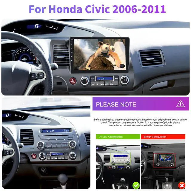 Alt view image 2 of 6 - 4 Core+64G Car Stereo Radio for Honda Civic 2006-2011 with Wireless Carplay Android Auto,10.1" Android 15 Touchscreen Car Radio with WiFi GPS Mirror Link Bluetooth EQ FM RDS SWC + Backup Camera