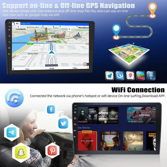 Alt view image 6 of 6 - 4 Core+64G Car Stereo Radio for Honda Civic 2006-2011 with Wireless Carplay Android Auto,10.1" Android 15 Touchscreen Car Radio with WiFi GPS Mirror Link Bluetooth EQ FM RDS SWC + Backup Camera