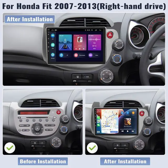 Alt view image 2 of 6 - 2G+64G Android Car Stereo Radio for Honda Fit Jazz 2008-2013 Right Drive CarPlay Android Auto Mirror Link 10.1 Inch Touch Screen with GPS Navigation Bluetooth WiFi HiFi FM SWC Backup Camera MIC