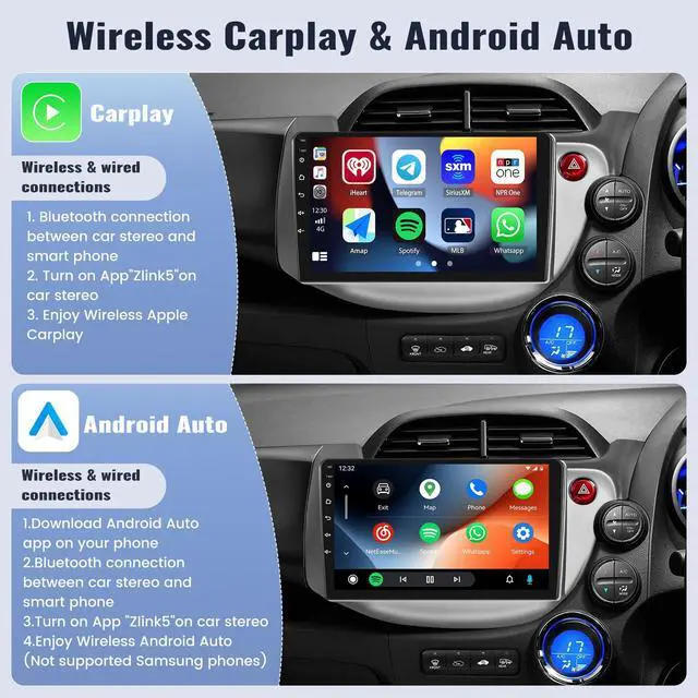 Alt view image 3 of 6 - 2G+64G Android Car Stereo Radio for Honda Fit Jazz 2008-2013 Right Drive CarPlay Android Auto Mirror Link 10.1 Inch Touch Screen with GPS Navigation Bluetooth WiFi HiFi FM SWC Backup Camera MIC