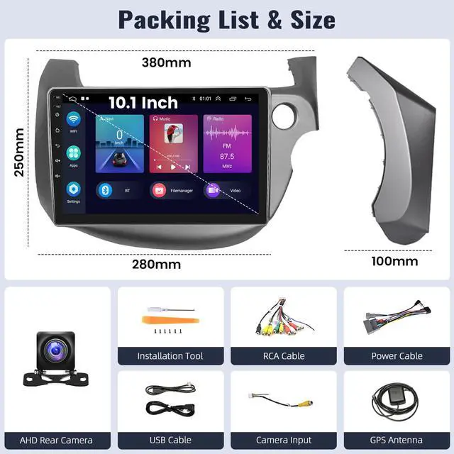 Alt view image 4 of 6 - 2G+64G Android Car Stereo Radio for Honda Fit Jazz 2008-2013 Right Drive CarPlay Android Auto Mirror Link 10.1 Inch Touch Screen with GPS Navigation Bluetooth WiFi HiFi FM SWC Backup Camera MIC