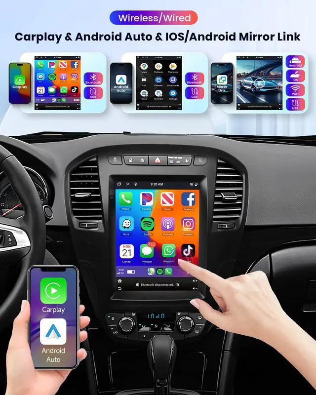 Alt view image 2 of 6 - 4G+64G Android 15 Car Stereo Radio for Buick Regal 2009-2013, Wireless CarPlay Android Auto 9.7 inch Vertical Touchscreen GPS WiFi Mirror Link Bluetooth FM/RDS EQ USB + Backup Camera