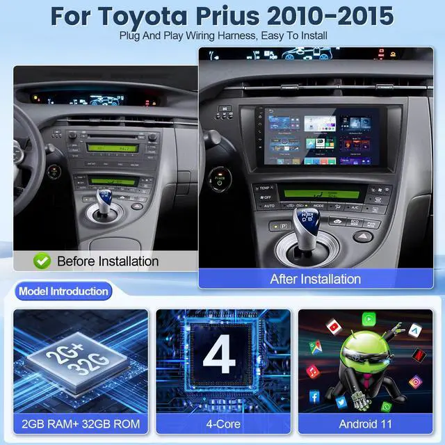 Alt view image 3 of 6 - Car Play Radio for Toyota Prius 2010-2015 Wireless Apple Carplay Android Auto, 9" Touch Screen Stereo for Prius Head Unit Media Player GPS Navi Bluetooth WiFi FM Camera SWC(Non-JBL-Version)