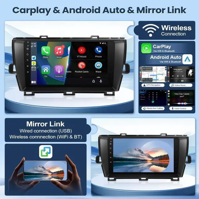 Alt view image 4 of 6 - Car Play Radio for Toyota Prius 2010-2015 Wireless Apple Carplay Android Auto, 9" Touch Screen Stereo for Prius Head Unit Media Player GPS Navi Bluetooth WiFi FM Camera SWC(Non-JBL-Version)
