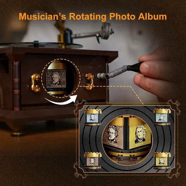 Alt view image 5 of 6 - PANTASY Retro Phonograph Building Set, Gramophone Music Box Building Kit, Vintage Music Player Building-Bricks Set, Gramophone Construction Building Blocks Model Set