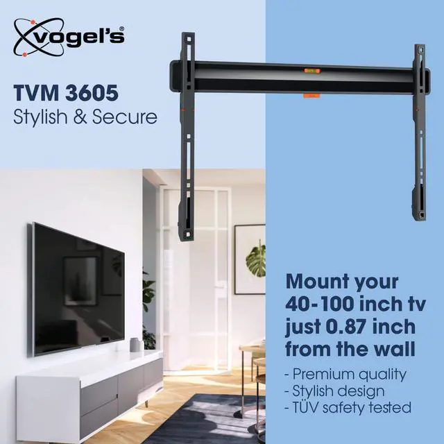 Alt view image 2 of 6 - TVM 3605 Fixed TV wall Bracket for 40-100 inch TVs, Max. 165 lbs (75 kg), Flat TV wall Mount max. VESA 600x400, Universal Compatibility, Distance to the wall just 0.87 inch