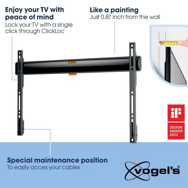 Alt view image 3 of 6 - TVM 3605 Fixed TV wall Bracket for 40-100 inch TVs, Max. 165 lbs (75 kg), Flat TV wall Mount max. VESA 600x400, Universal Compatibility, Distance to the wall just 0.87 inch
