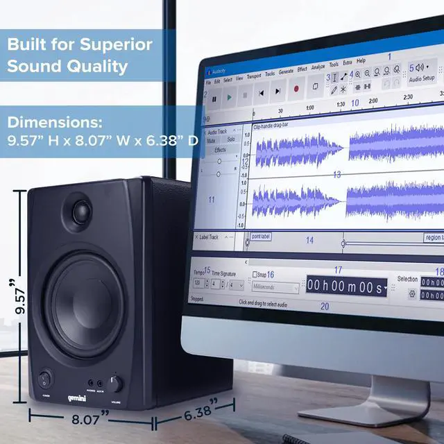 Alt view image 6 of 6 - Gemini 5" Bluetooth Studio Monitors, Pair (SMX-5BT) | 5" active studio monitors, pair - Bluetooth, balanced TRS & RCA inputs - acoustic tuning - wood cabinet