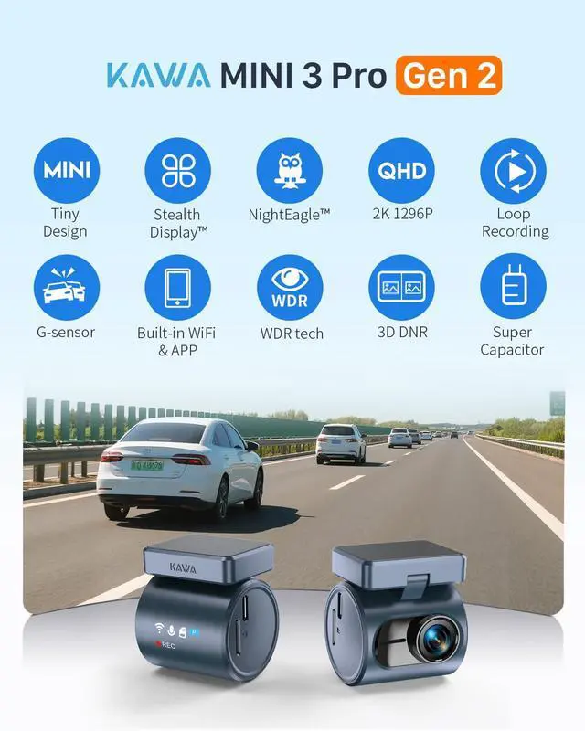 Alt view image 2 of 6 - 2K Dash Cam for Cars with Voice Control - Stealth Display Tiny Dashcam Front Included 32GB Micro SD Card, Super Night Vision, 1296P QHD, G-Sensor, Built in WiFi & App Car Camera