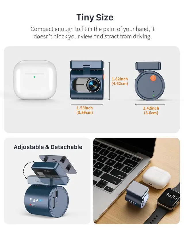 Alt view image 4 of 6 - 2K Dash Cam for Cars with Voice Control - Stealth Display Tiny Dashcam Front Included 32GB Micro SD Card, Super Night Vision, 1296P QHD, G-Sensor, Built in WiFi & App Car Camera