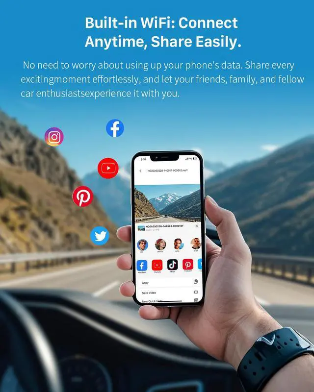 Alt view image 5 of 6 - 2K Dash Cam for Cars with Voice Control - Stealth Display Tiny Dashcam Front Included 32GB Micro SD Card, Super Night Vision, 1296P QHD, G-Sensor, Built in WiFi & App Car Camera