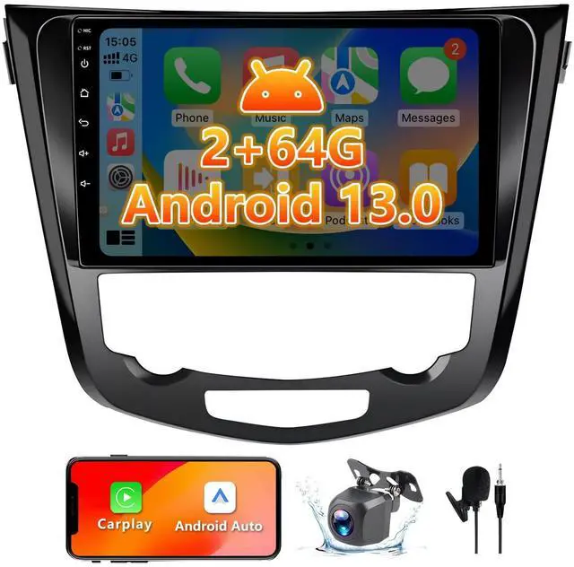 Main image of 10.1" Android 13 Car Radio Stereo Compatible with Nissan X-Trail Qashqai Rogue 2014-2018, Touchscreen with Wireless CarPlay & Android Auto, WiFi, GPS, FM RDS, Backup Camera, SWC, 2+64G (Auto AC)
