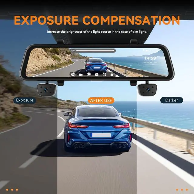 Alt view image 5 of 6 - Rear View Mirror Camera 4 Channel Mirror Dash Cam 1080P Front Rear Inside Cameras for Car 12 HD IPS Touchscreen IR Night Vision WiFi GPS G-Sensor Loop Record Reverse Assist Parking Monitoring
