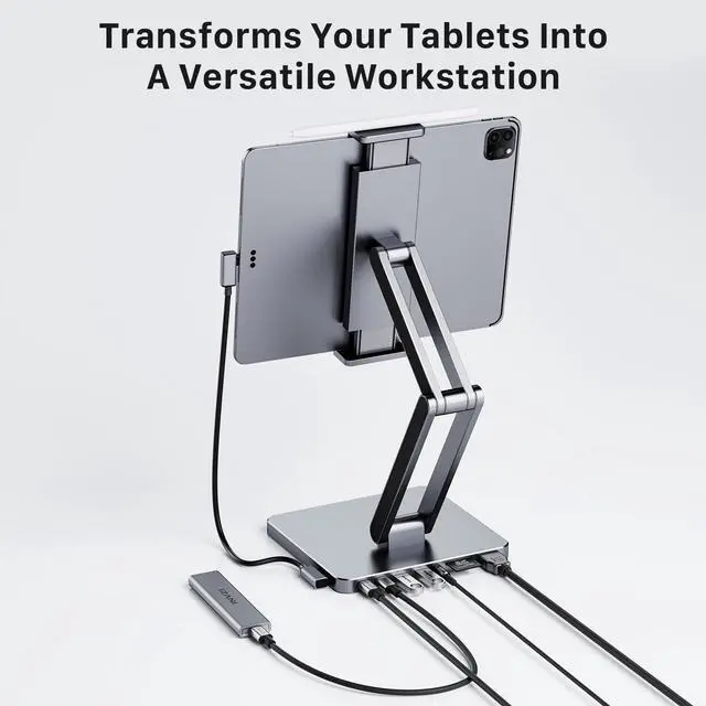 Alt view image 5 of 6 - MagHub 8-in-1 Docking Station for iPad Pro and Android Tablets, USB C Hub Stand with Adjustable Dual-Hinge, Compatible with M2/M1/M4 iPad Pro/Air, 10th, Mini 6th, Samsung Galaxy, Pixel Tabs