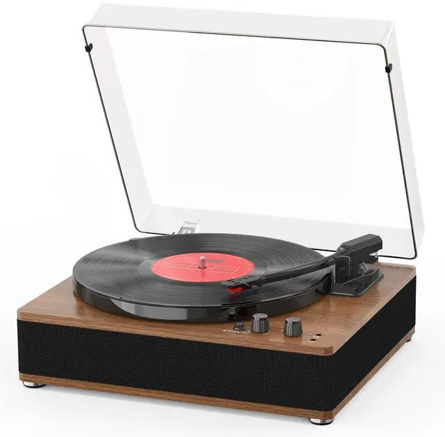 Main image of Vintage Record Player, Vinyl Records Player with Bluetooth Input/Output, Built-in Stereo Speakers, Full-Size Platter, 3-Speed Turntable, RCA/AUX/Headphone Out, Auto Off, Walnut Case