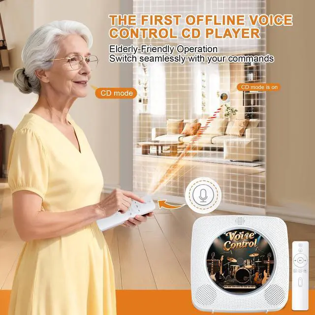 Alt view image 2 of 6 - CD Player Portable Bluetooth: Offline Voice Control CD Players for Home with Remote Voice Control CD Player with Speakers with FM Radio Remote