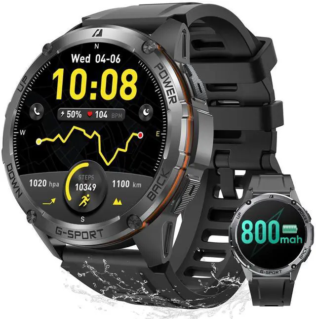 Main image of GPS Military Smart Watches for Men - Military Grade, 6-Satellite Positioning, 800mAh 30-Day Battery, 5ATM Waterproof Rugged Fitness Watch for Outdoor Tactical Use 1.43" AMOLED Rugged Fitness Watch
