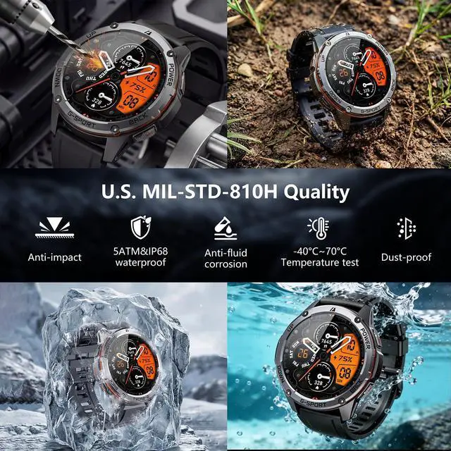 Alt view image 2 of 6 - GPS Military Smart Watches for Men - Military Grade, 6-Satellite Positioning, 800mAh 30-Day Battery, 5ATM Waterproof Rugged Fitness Watch for Outdoor Tactical Use 1.43" AMOLED Rugged Fitness Watch