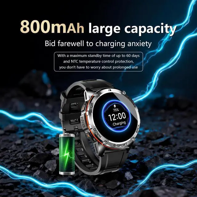 Alt view image 4 of 6 - GPS Military Smart Watches for Men - Military Grade, 6-Satellite Positioning, 800mAh 30-Day Battery, 5ATM Waterproof Rugged Fitness Watch for Outdoor Tactical Use 1.43" AMOLED Rugged Fitness Watch