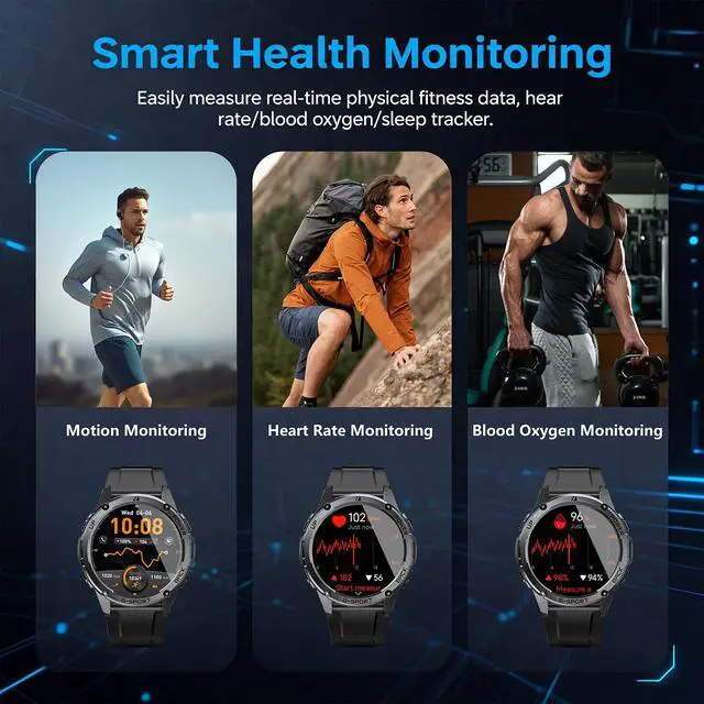 Alt view image 6 of 6 - GPS Military Smart Watches for Men - Military Grade, 6-Satellite Positioning, 800mAh 30-Day Battery, 5ATM Waterproof Rugged Fitness Watch for Outdoor Tactical Use 1.43" AMOLED Rugged Fitness Watch