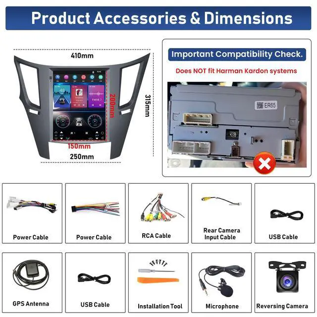 Alt view image 2 of 6 - HiFi Audio 2G+64G Android Car Stereo Radio for Subaru Outback Legacy 2010-2014 Wireless CarPlay Android Auto 9.7" HD Vertical Touchscreen Bluetooth GPS Navigation FM/RDS WiFi SWC Backup Camera