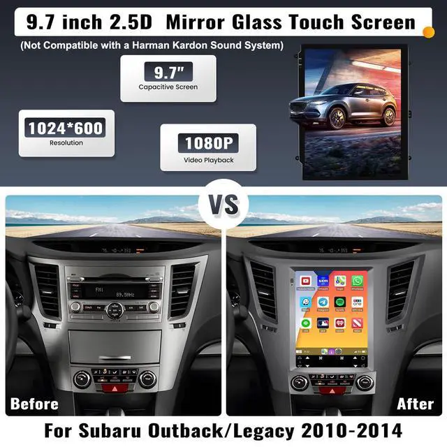 Alt view image 3 of 6 - HiFi Audio 2G+64G Android Car Stereo Radio for Subaru Outback Legacy 2010-2014 Wireless CarPlay Android Auto 9.7" HD Vertical Touchscreen Bluetooth GPS Navigation FM/RDS WiFi SWC Backup Camera
