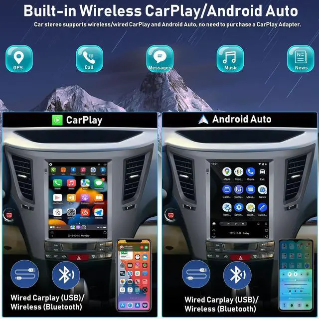 Alt view image 4 of 6 - HiFi Audio 2G+64G Android Car Stereo Radio for Subaru Outback Legacy 2010-2014 Wireless CarPlay Android Auto 9.7" HD Vertical Touchscreen Bluetooth GPS Navigation FM/RDS WiFi SWC Backup Camera