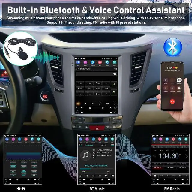 Alt view image 6 of 6 - HiFi Audio 2G+64G Android Car Stereo Radio for Subaru Outback Legacy 2010-2014 Wireless CarPlay Android Auto 9.7" HD Vertical Touchscreen Bluetooth GPS Navigation FM/RDS WiFi SWC Backup Camera