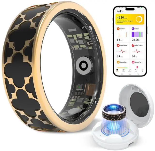 Main image of Smart Health Ring for Women & Men, Fitness Tracker, Black, 9 | Heart Rate Monitor, Sleep & Blood Oxygen Tracking, Blood Pressure & HRV, IP68 Waterproof, iOS/Android, No Subscription