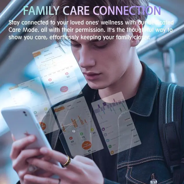 Alt view image 3 of 6 - Smart Health Ring for Women & Men,Fitness Tracker Ring,with Heart Rate,Sleep,Blood Oxygen, BloodPressure,HRV & Cycles,IP68 Waterproof,iOS/Android, No Subscription.(Black,8)