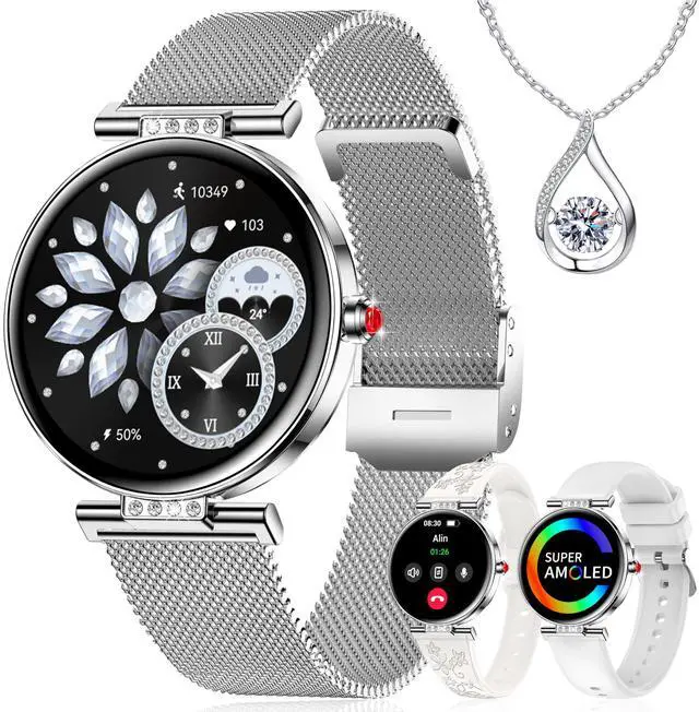 Main image of Smart Watch for Women (3 Bands) 38MM AMOLED HD Fitness Tracker Smartwatch for Android/iPhone, Bluetooth Call/Step/Heart Rate/Sleep Monitor, 120+ Sports Mode DIY Dial, 3 Bands/Gift Womens