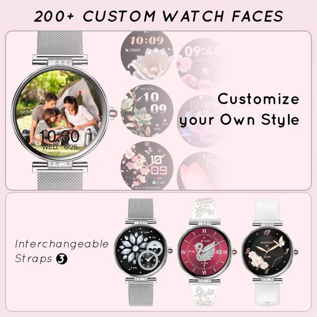 Alt view image 3 of 6 - Smart Watch for Women (3 Bands) 38MM AMOLED HD Fitness Tracker Smartwatch for Android/iPhone, Bluetooth Call/Step/Heart Rate/Sleep Monitor, 120+ Sports Mode DIY Dial, 3 Bands/Gift Womens