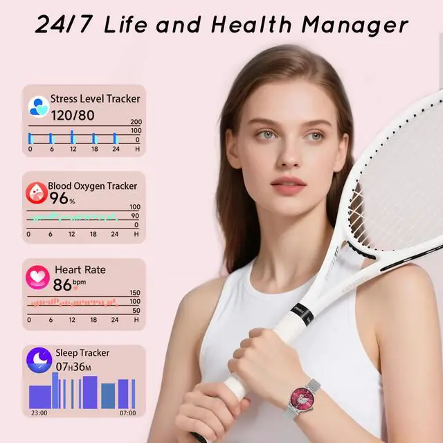 Alt view image 4 of 6 - Smart Watch for Women (3 Bands) 38MM AMOLED HD Fitness Tracker Smartwatch for Android/iPhone, Bluetooth Call/Step/Heart Rate/Sleep Monitor, 120+ Sports Mode DIY Dial, 3 Bands/Gift Womens