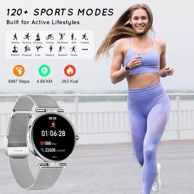 Alt view image 5 of 6 - Smart Watch for Women (3 Bands) 38MM AMOLED HD Fitness Tracker Smartwatch for Android/iPhone, Bluetooth Call/Step/Heart Rate/Sleep Monitor, 120+ Sports Mode DIY Dial, 3 Bands/Gift Womens