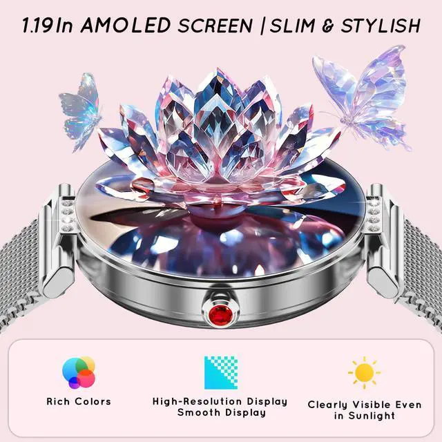Alt view image 6 of 6 - Smart Watch for Women (3 Bands) 38MM AMOLED HD Fitness Tracker Smartwatch for Android/iPhone, Bluetooth Call/Step/Heart Rate/Sleep Monitor, 120+ Sports Mode DIY Dial, 3 Bands/Gift Womens