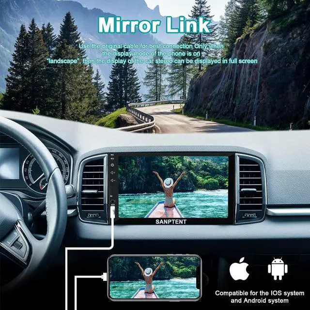 Alt view image 3 of 6 - Double Din Car Stereo with 7 Inch Touchscreen, Radio Audio Receiver, Compatible with Wired Apple CarPlay & Android Auto, Mirror Link Support, Bluetooth Hands-Free, Backup Camera, FM/USB/TF/AUX, 12V