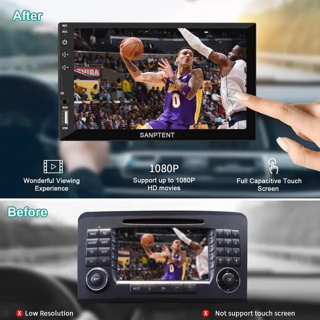 Alt view image 4 of 6 - Double Din Car Stereo with 7 Inch Touchscreen, Radio Audio Receiver, Compatible with Wired Apple CarPlay & Android Auto, Mirror Link Support, Bluetooth Hands-Free, Backup Camera, FM/USB/TF/AUX, 12V
