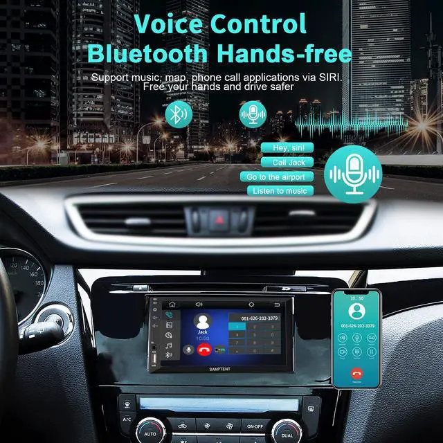 Alt view image 6 of 6 - Double Din Car Stereo with 7 Inch Touchscreen, Radio Audio Receiver, Compatible with Wired Apple CarPlay & Android Auto, Mirror Link Support, Bluetooth Hands-Free, Backup Camera, FM/USB/TF/AUX, 12V