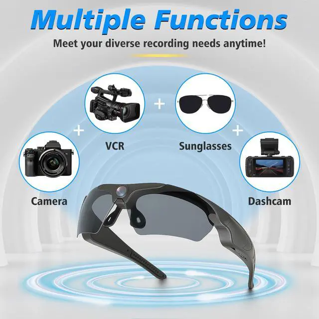 Alt view image 3 of 6 - Sports Camera Sunglasses for Men, Smart Sunglasses with Camera, HD 1080p Action Video Cameras UV Protection for Outdoor Activities Cycling, Traveling, Driving