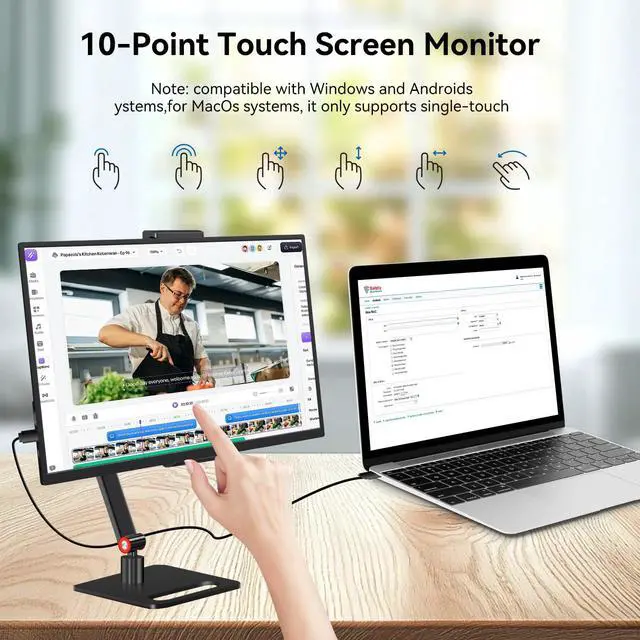 Alt view image 3 of 6 - 14 Inch Touchscreen Portable Monitor with Stand, 1920x1200 IPS HDR Ultra Slim USB-C HDMI External Display for Laptop Phone Switch